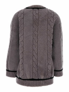 Blancha Grey V-neck Cardigan With Front Pockets In Fur Woman