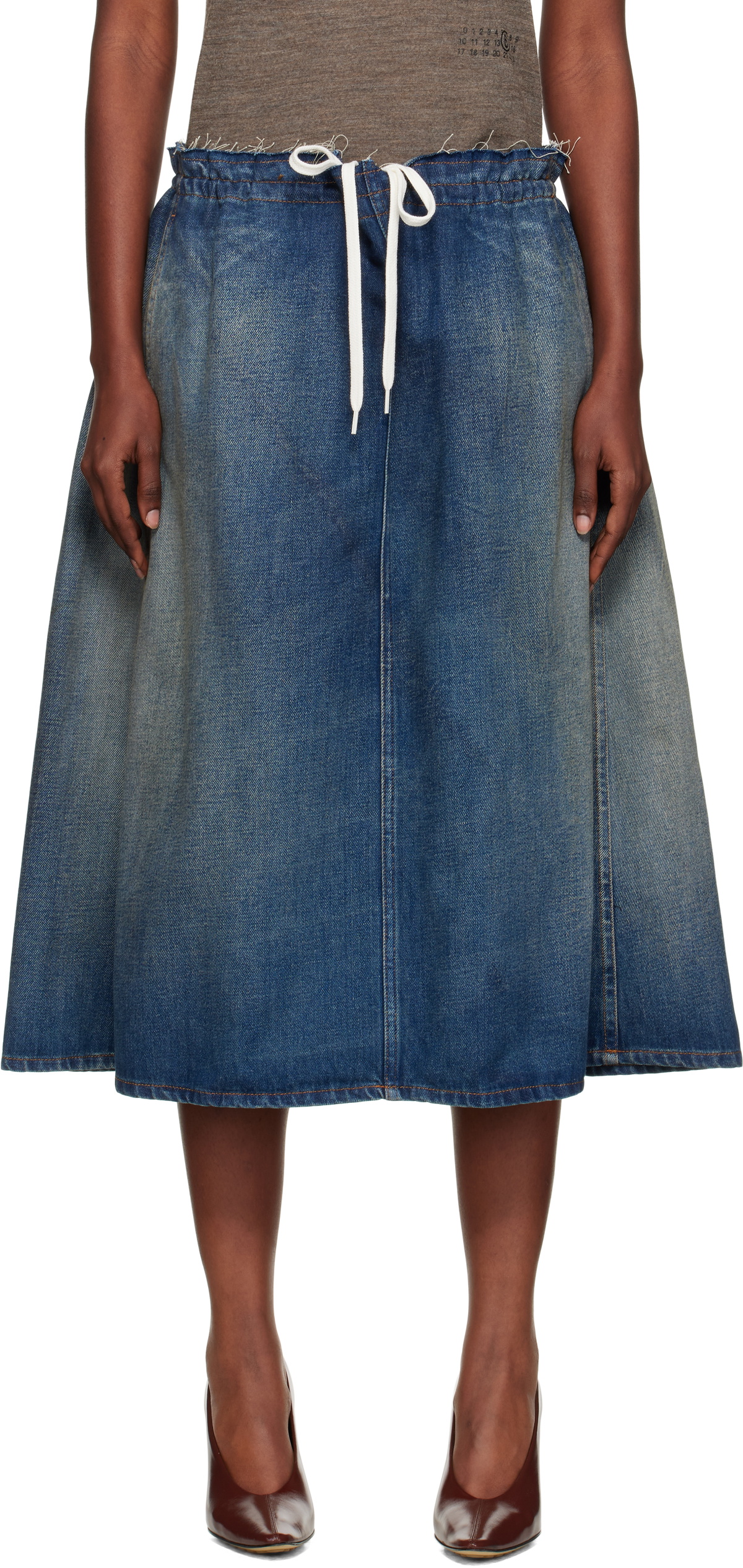 スカート MM6 Maison Margiela HAND-PAINTED DENIM LONG SKIRT MM6 Maison Margiela Hand-painted Denim Long Skirt MM6 Maison