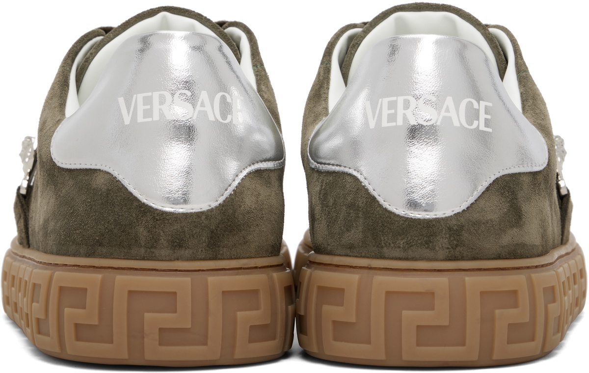 Versace Khaki Greca Embellished Suede Sneakers