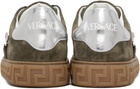 Versace Khaki Greca Embellished Suede Sneakers