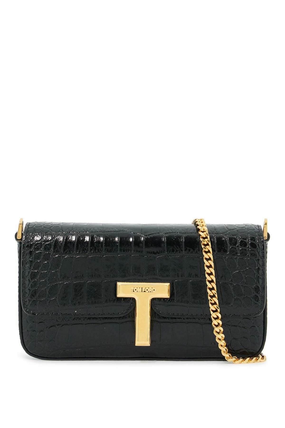 TOM FORD mini wallis crocodile print leather bag. Black