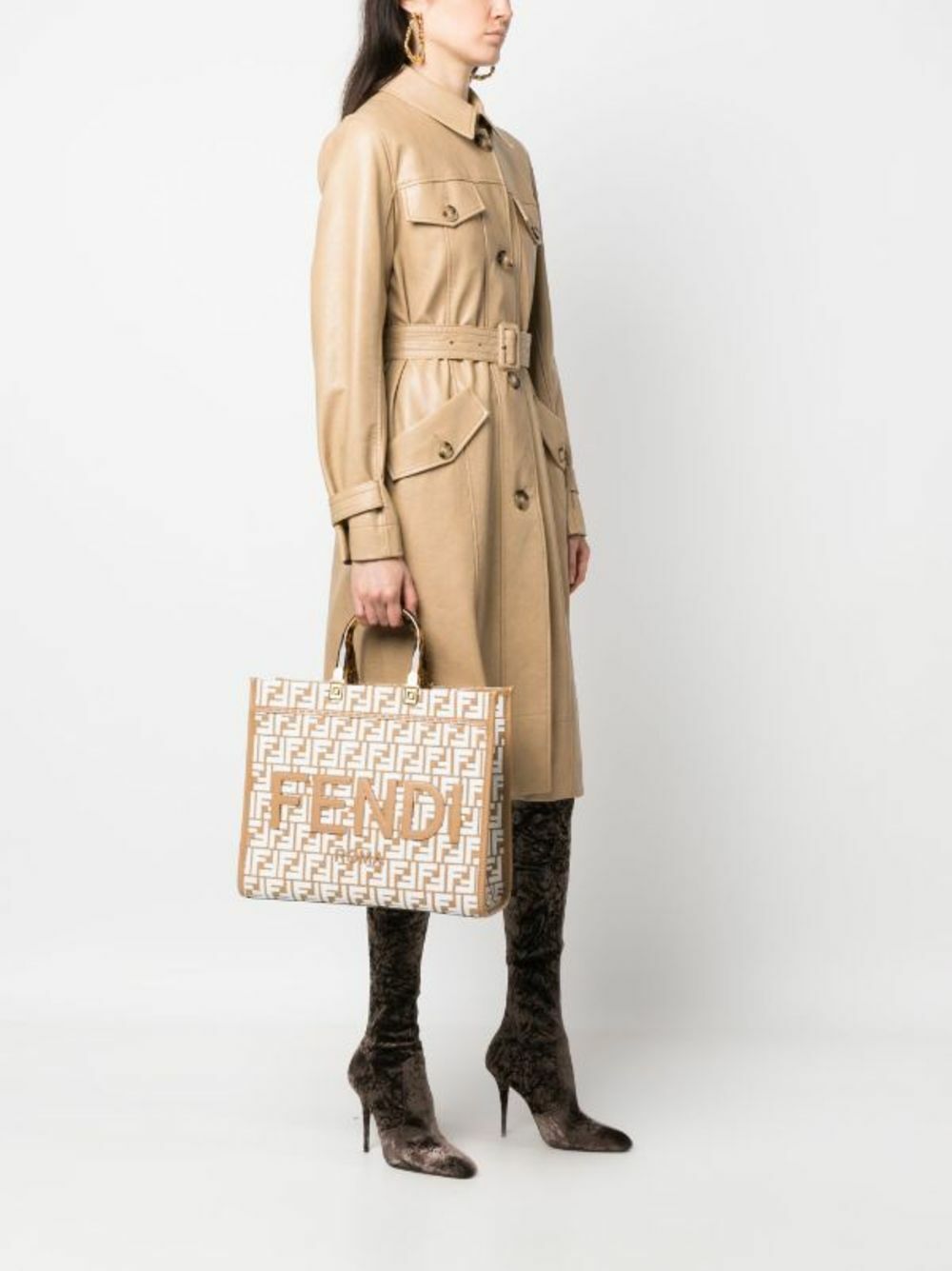 FENDI Brown Sunshine Medium Raffia Tote Bag Fendi