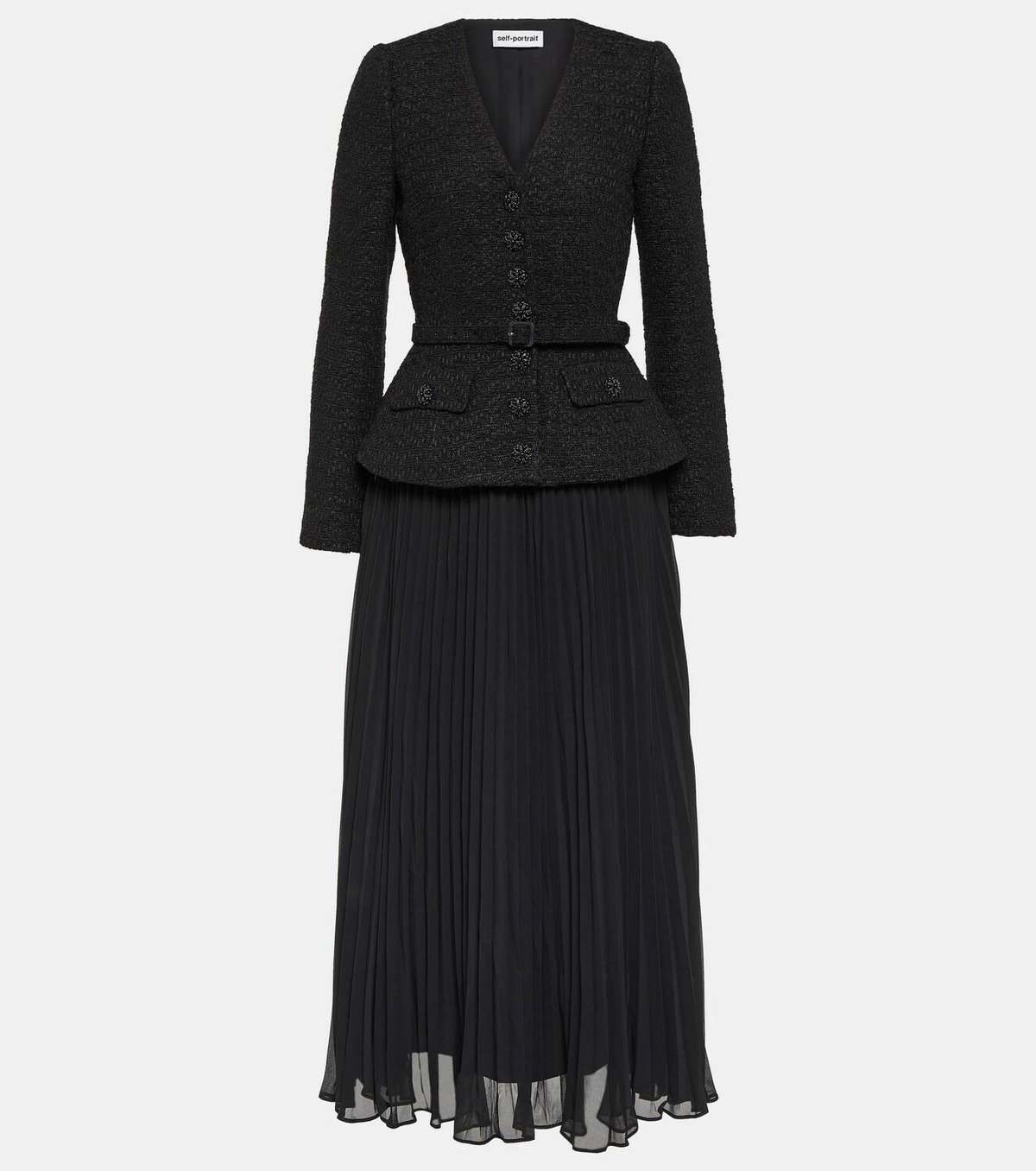 Self-Portrait Boucl and chiffon midi dress Self-Portrait
