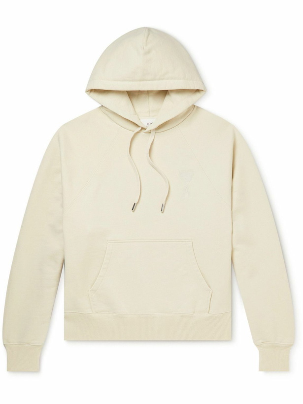 Photo: AMI PARIS - Logo-Embroidered Organic Cotton-Jersey Hoodie - Neutrals