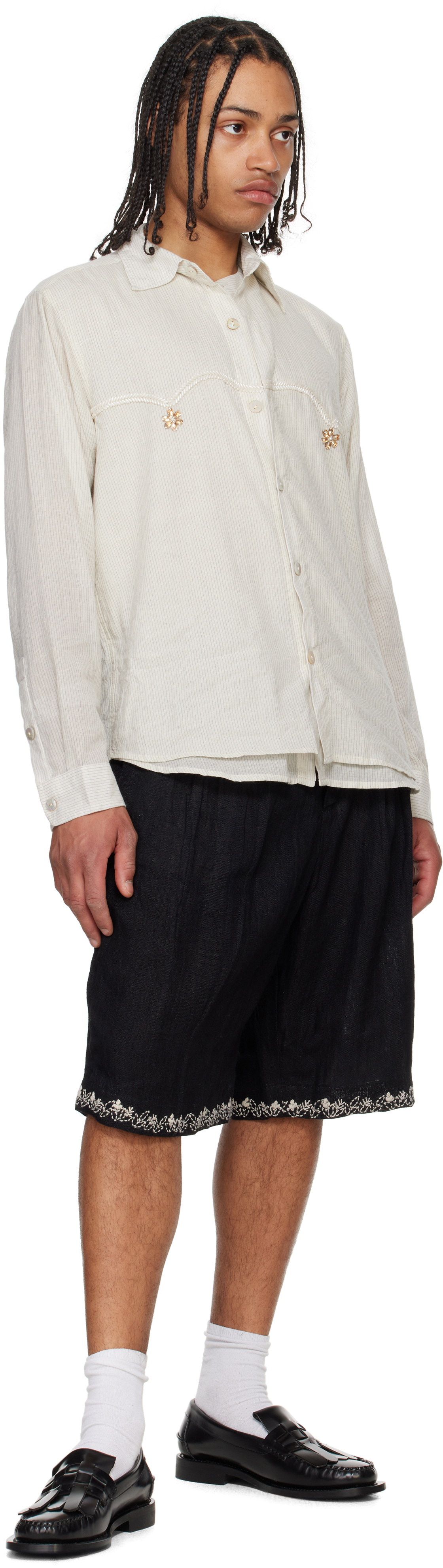 Kartik Research Black Linen Pleated Shorts