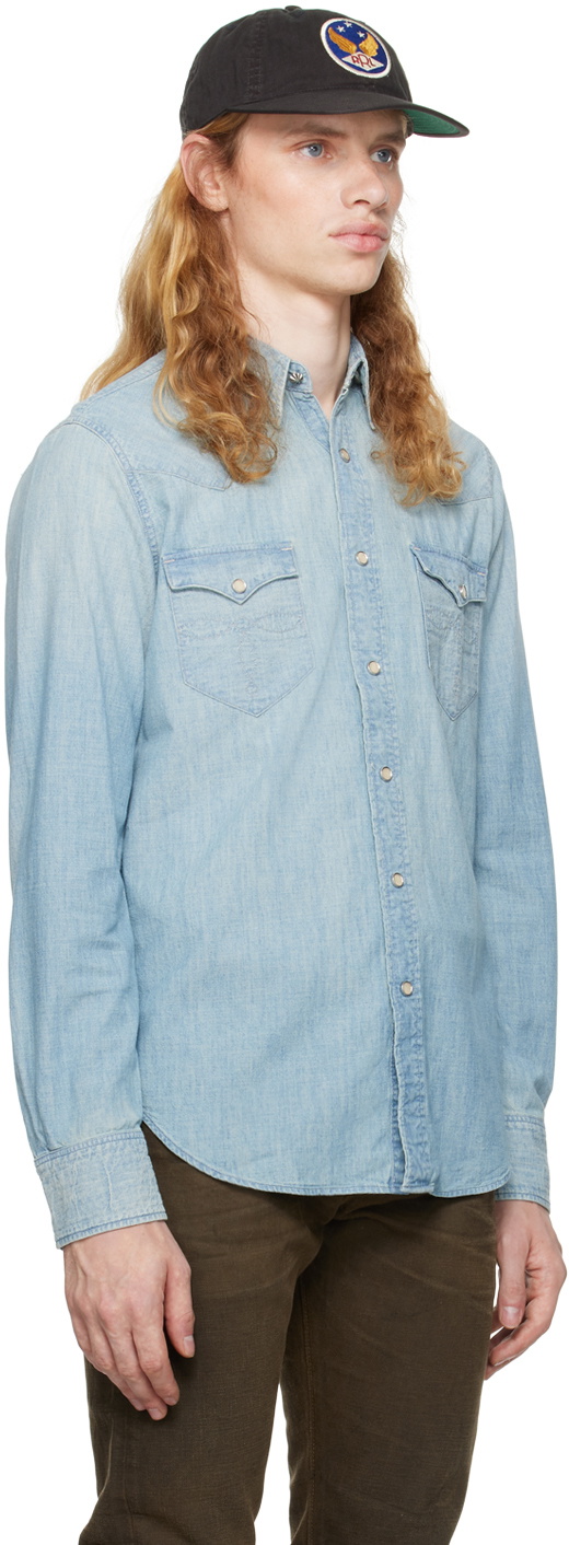 RRL Blue Slim Fit Chambray Western Shirt