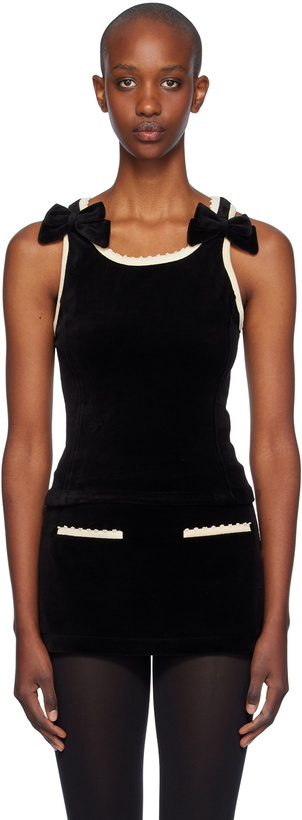 Photo: OPEN YY Black Velvet Picot Ribbon Tank Top