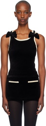 OPEN YY Black Velvet Picot Ribbon Tank Top