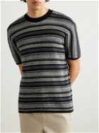 Mr P. - Striped Textured-Cotton T-Shirt - Gray