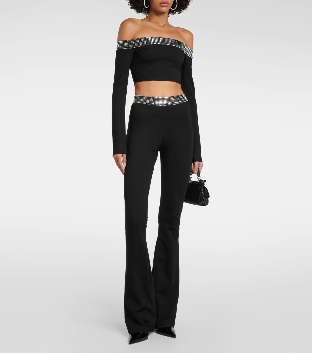David Koma Crystal-embellished jersey flared pants