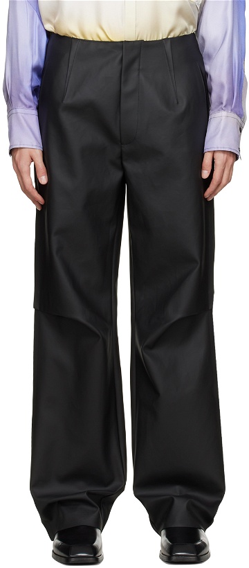 Photo: GAUCHERE Black Inverted Seams Faux-Leather Trousers