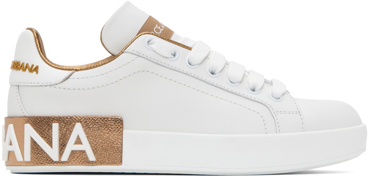 Photo: Dolce & Gabbana White & Gold Portofino Low Sneakers
