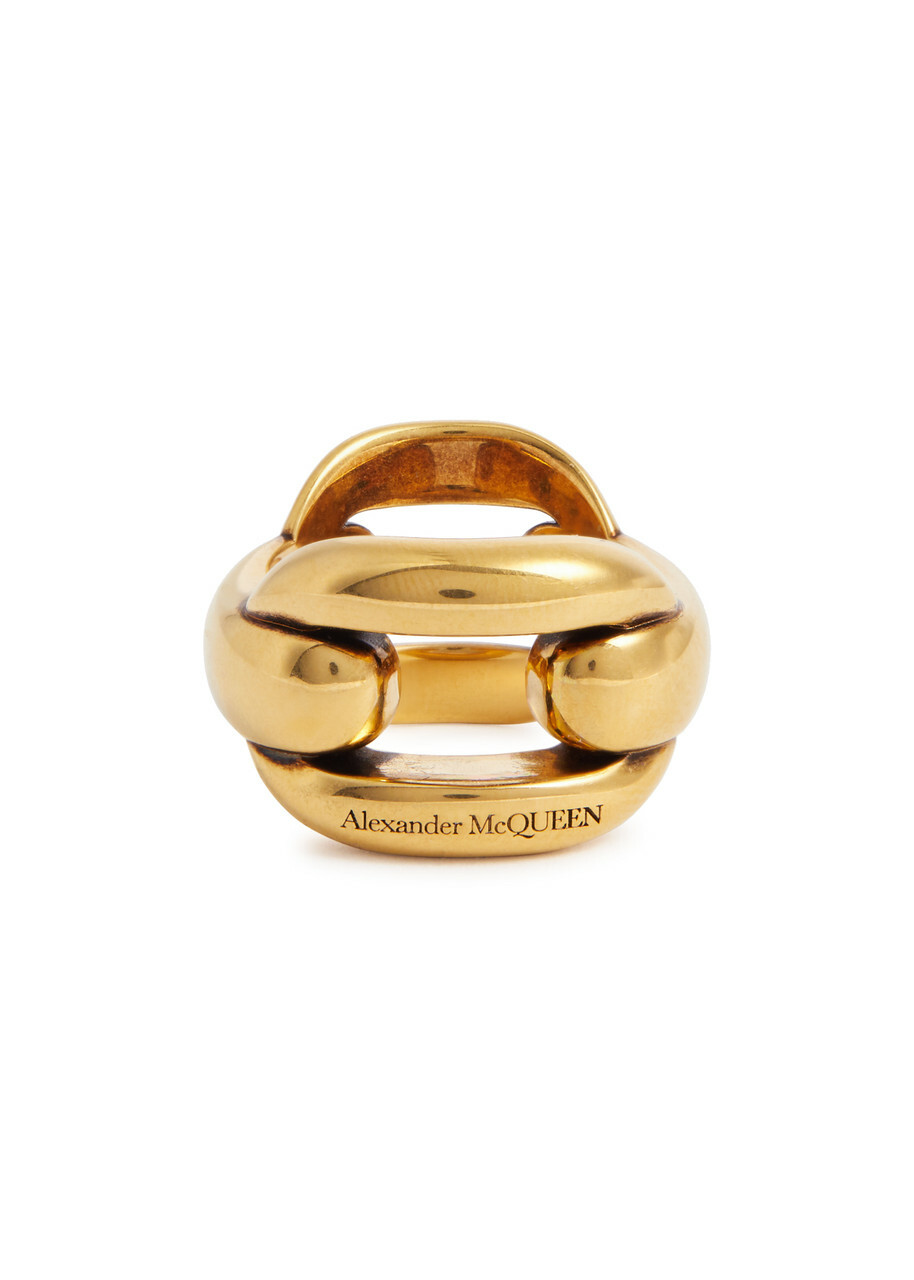 Alexander Mcqueen Peak Chain Ring Gold