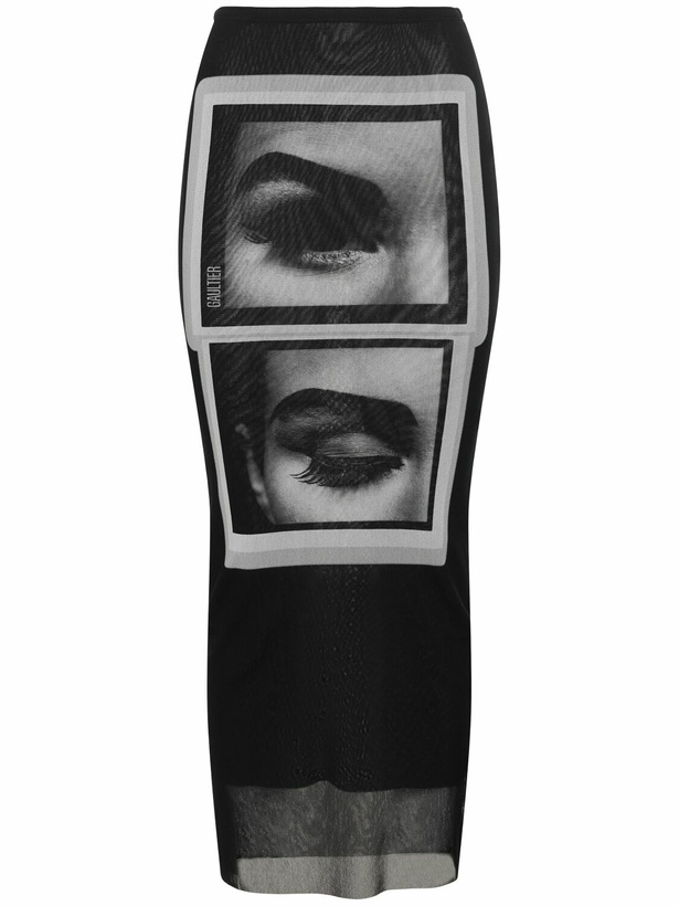 Photo: JEAN PAUL GAULTIER Eyes & Lips Printed Mesh Long Dress