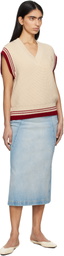 AMI Paris Beige Wool Ribbed Sleeveless V Neck Vest