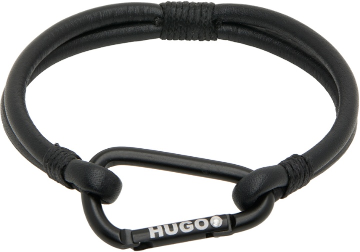 Photo: Hugo Black Leather Branded Carabiner Bracelet