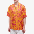 Versace Men's Baroque Abstract Print Vacation Shirt in Yellow/Orange