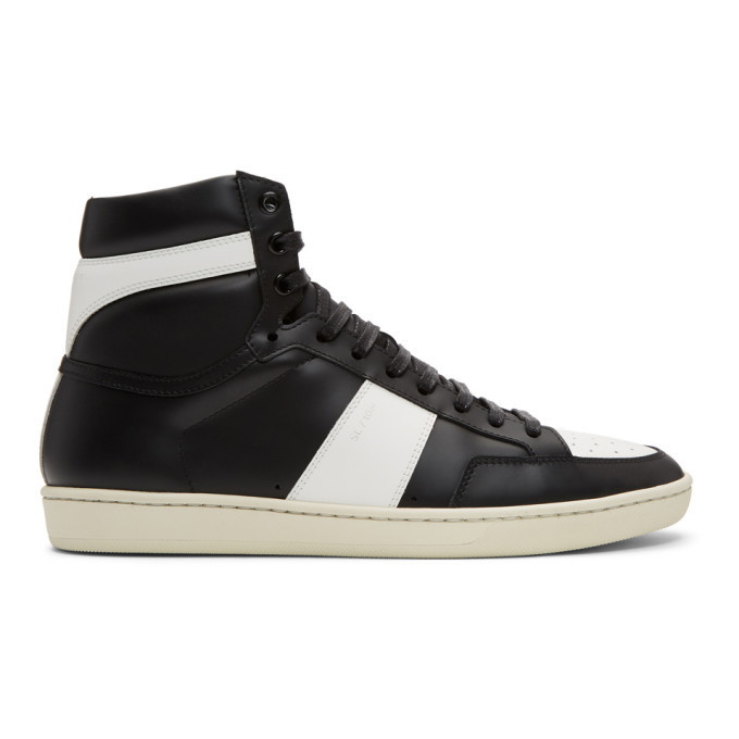 Photo: Saint Laurent Black and White Court Classic SL/10 High-Top Sneakers