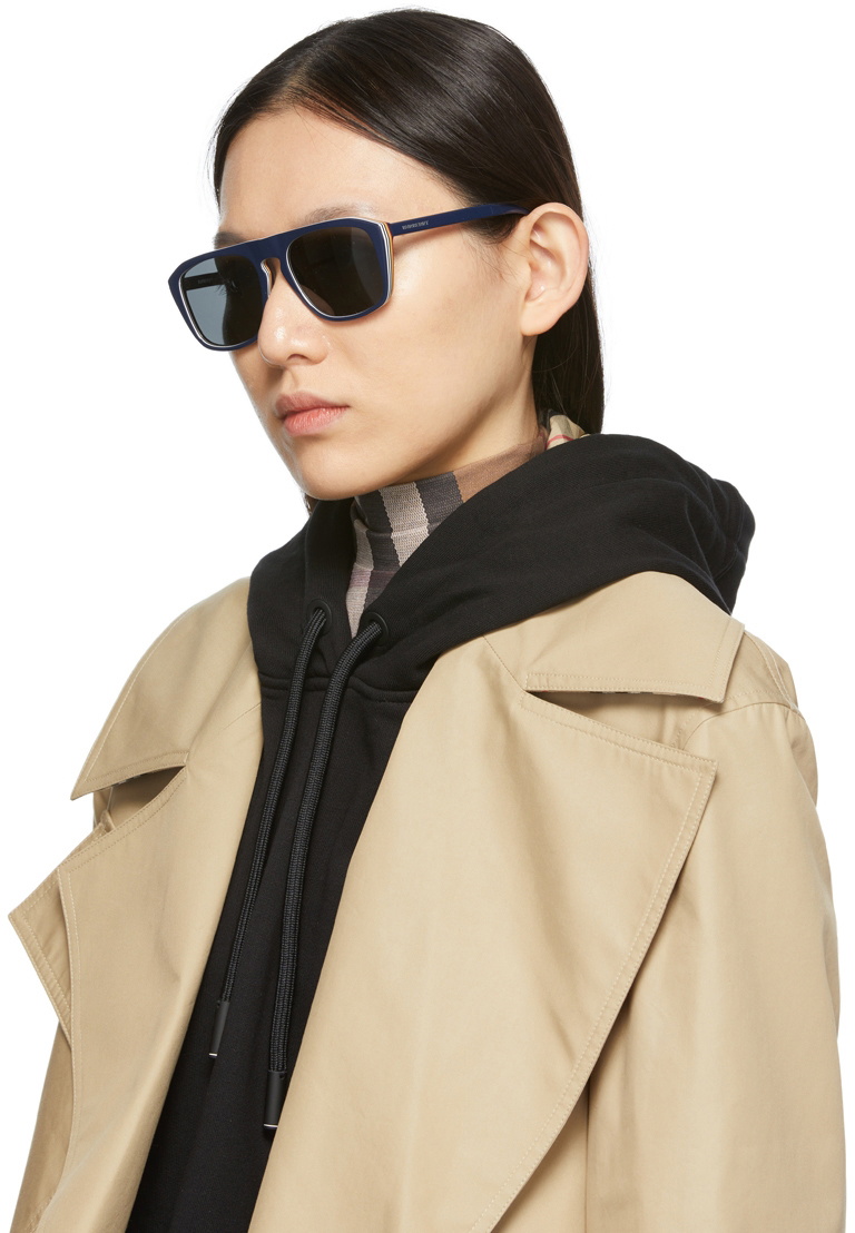 Burberry Navy Check Detail Sunglasses Burberry