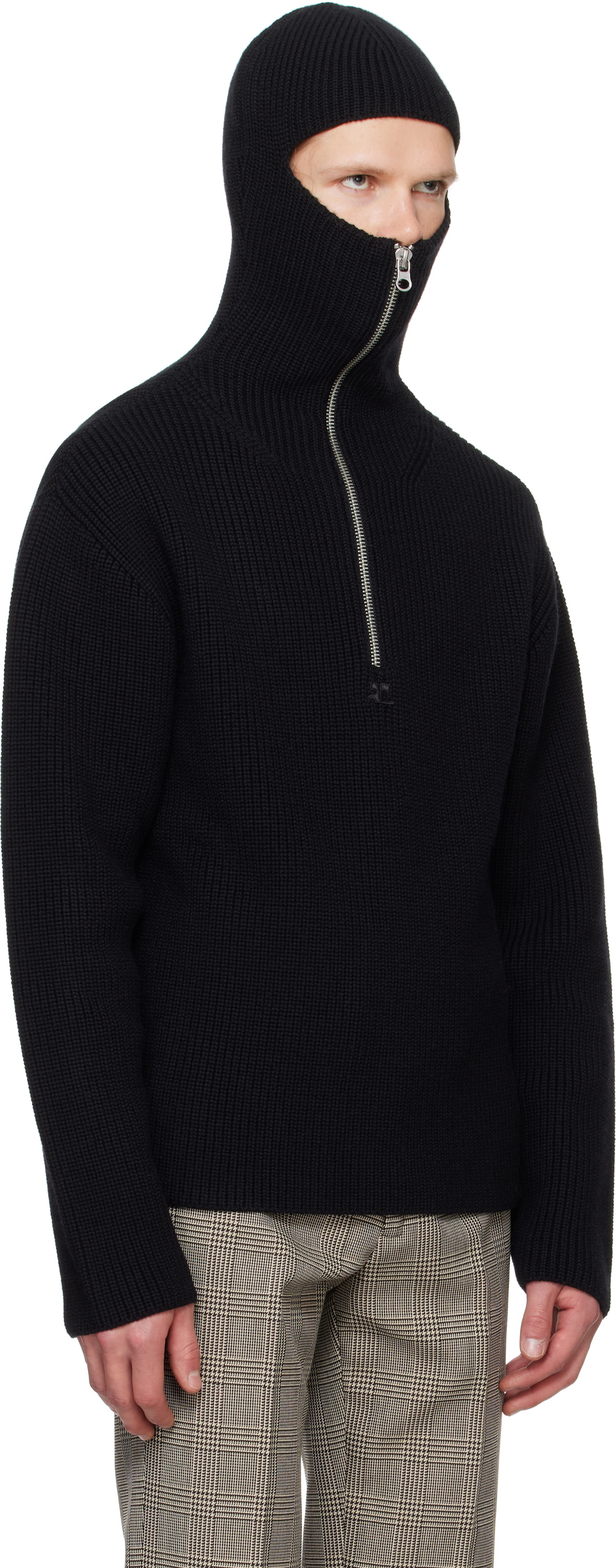 Courrèges Black Ribbed Wool Hoodie