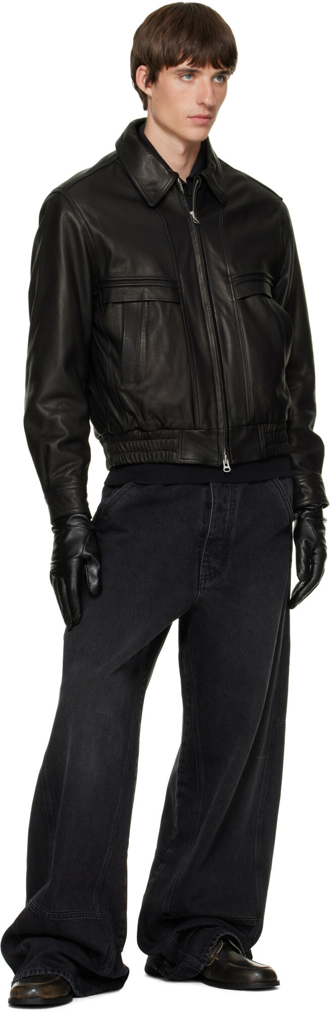 ssstein Black Leather Gloves