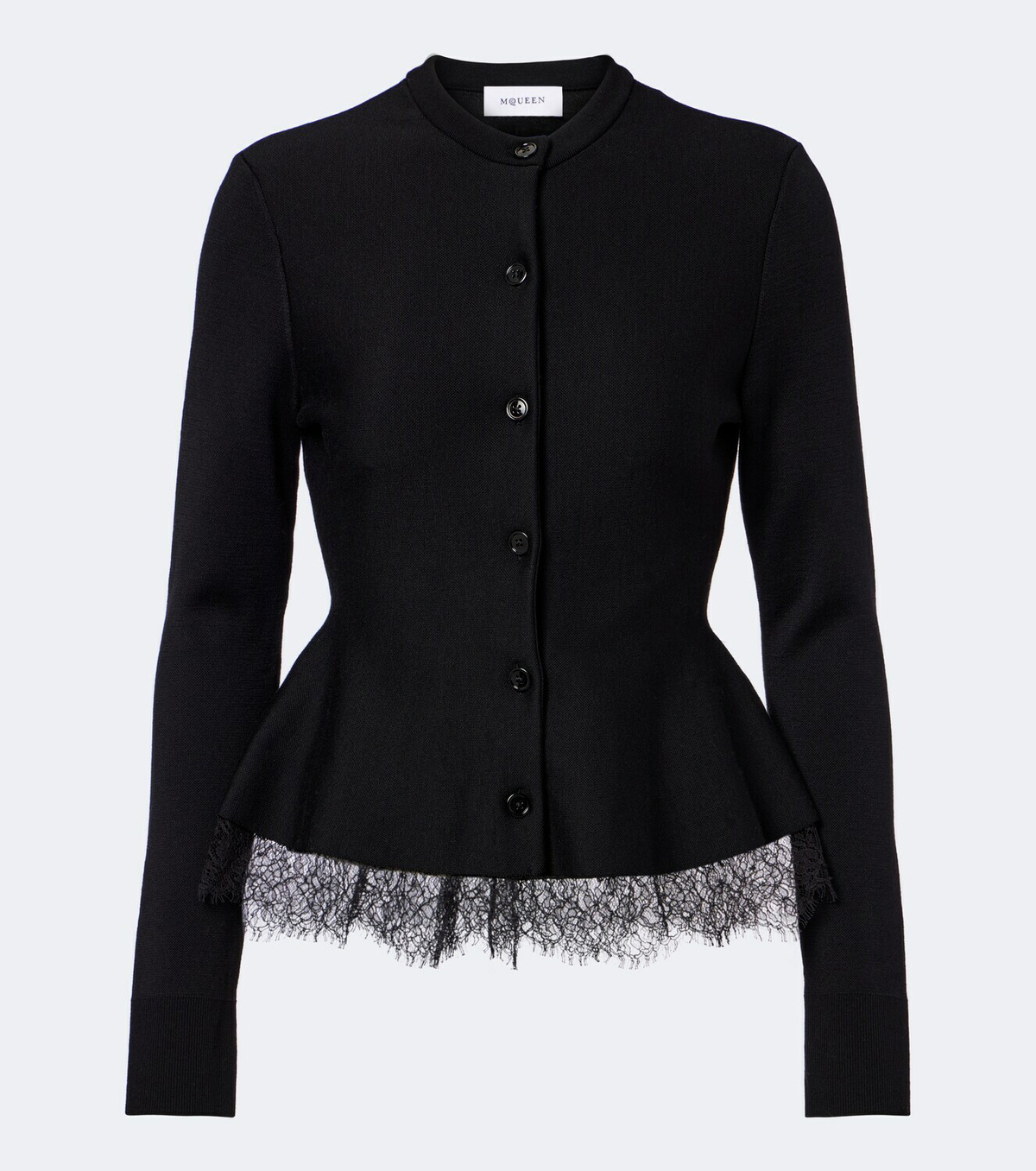 McQueen Lace-trimmed peplum cardigan