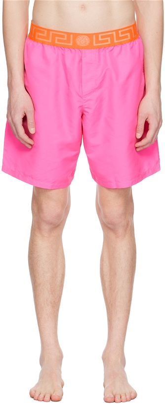 Photo: Versace Underwear Pink Greca Border Swim Shorts