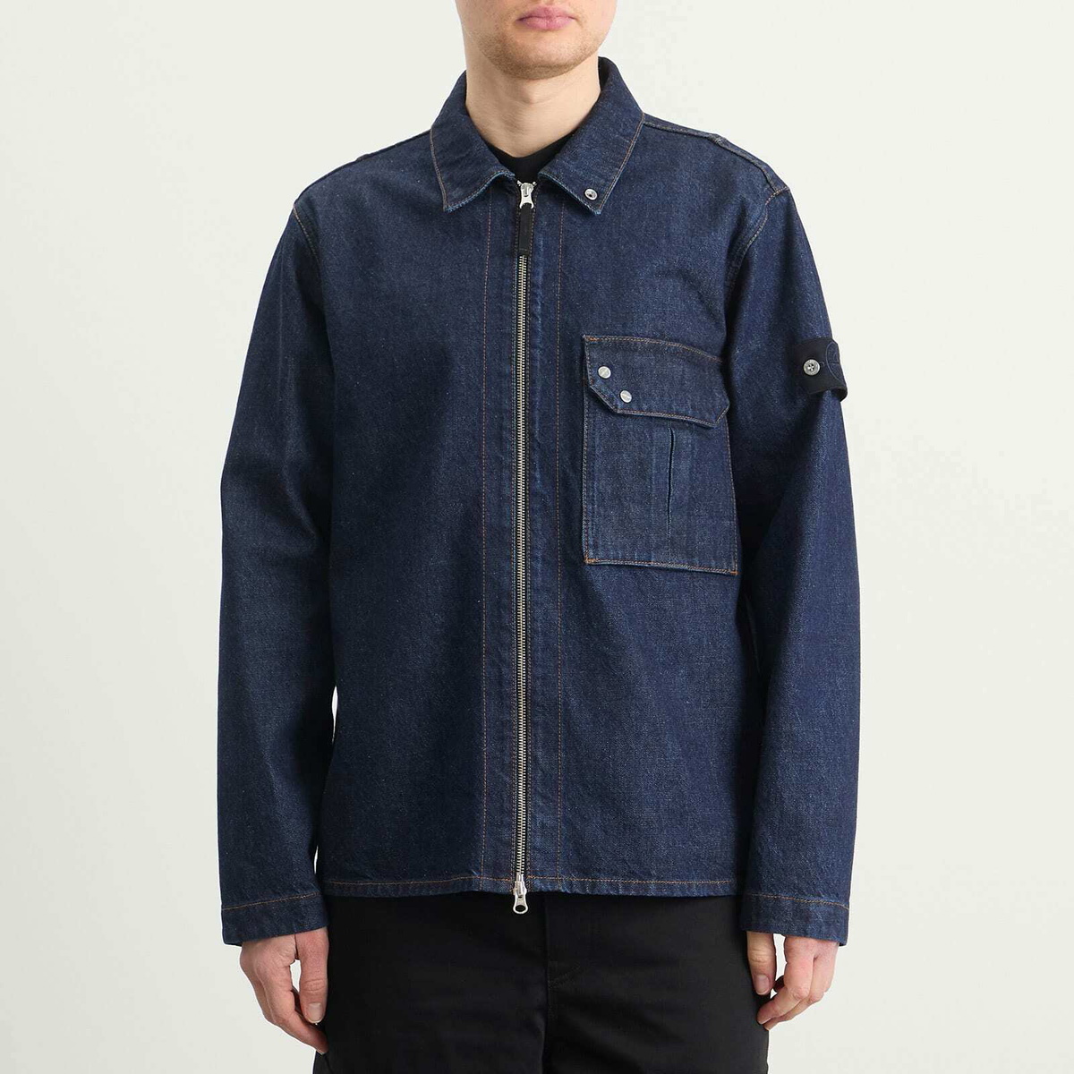 Stone Island Men's Denim Research Indigo Denim Zip Shirt Jacket in