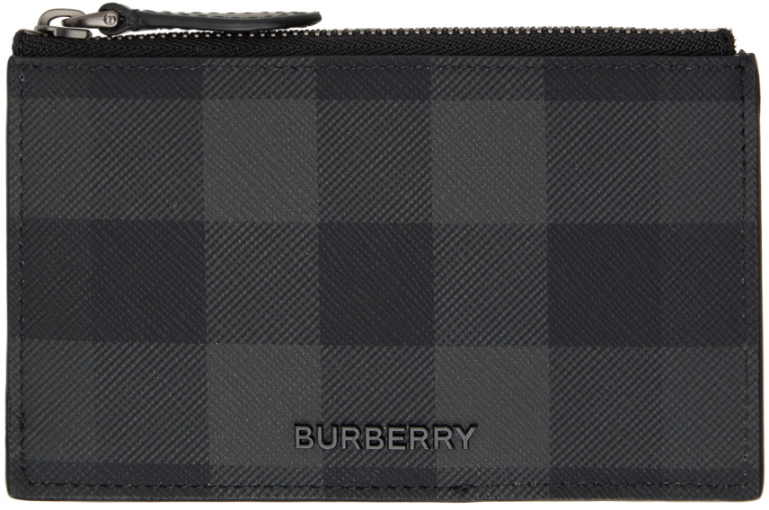Burberry Gray & Black Check Card Holder Burberry