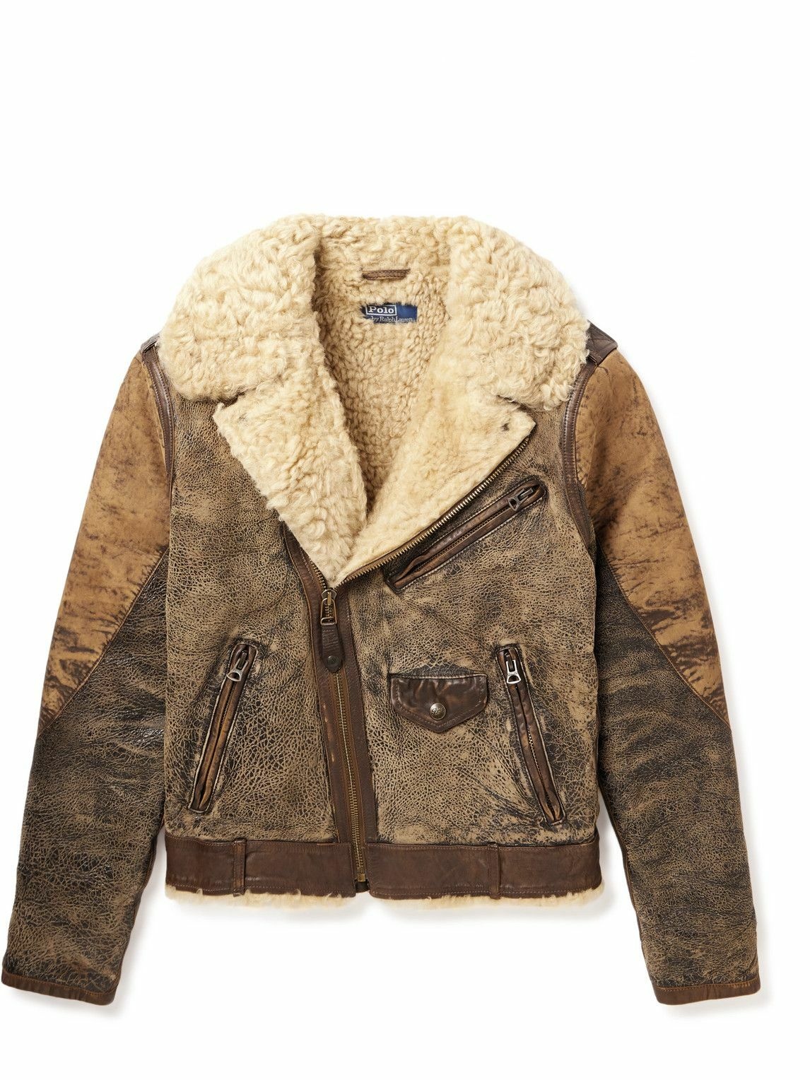 Photo: Polo Ralph Lauren - Shearling-Lined Panelled-Leather Biker Jacket - Brown