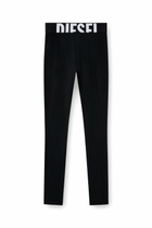 Diesel Microfibre leggings with cut-off logo - Pants Womens in Black