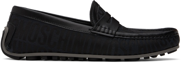 Photo: Moschino Black Allover Logo Driving Loafers