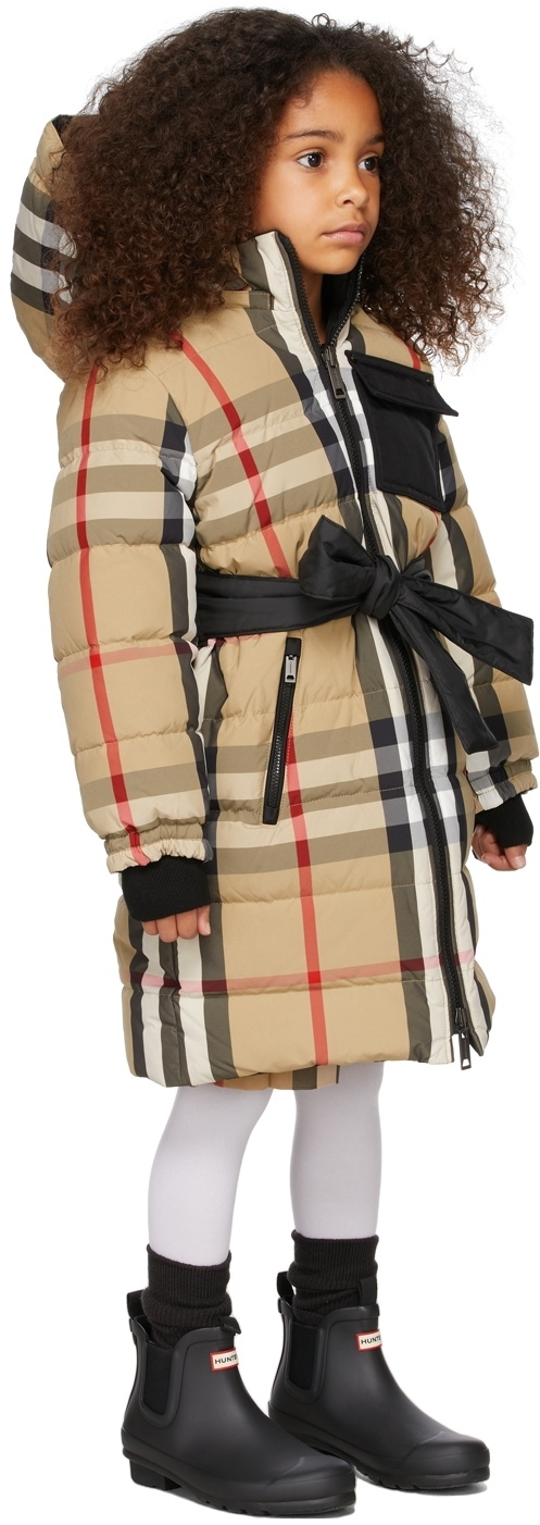 Burberry Kids Reversible Beige Down Check Coat Burberry