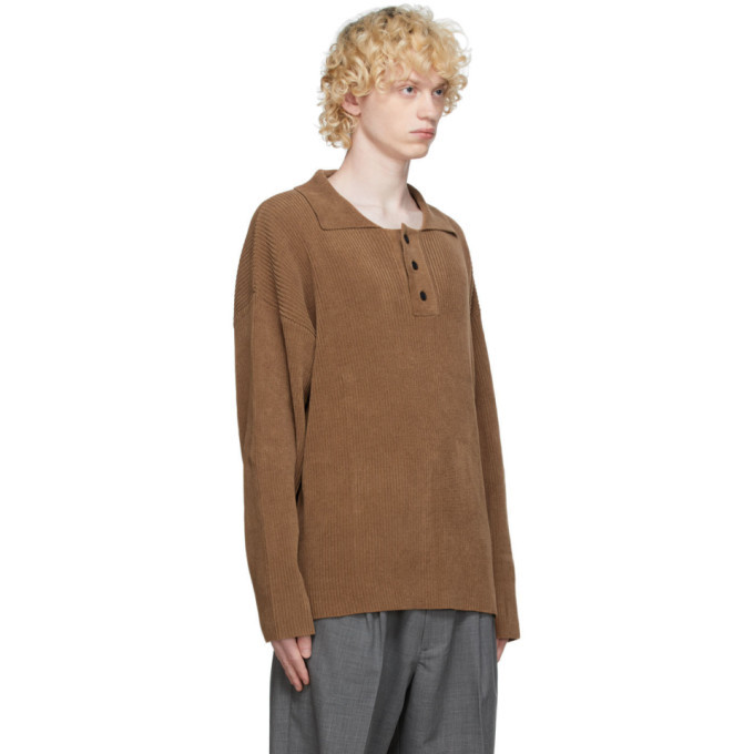 mfpen Brown Knit Long Sleeve Polo