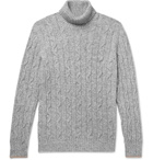 Brunello Cucinelli - Contrast-Tipped Mélange Cable-Knit Rollneck Sweater - Men - Gray