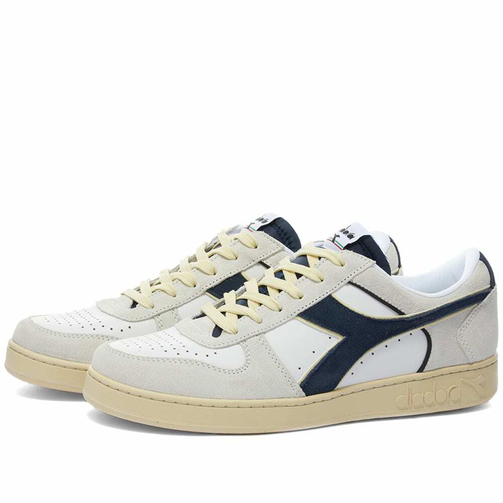 Photo: Diadora Men's Magic Basket Low Suede Leather Sneakers in White/Blue