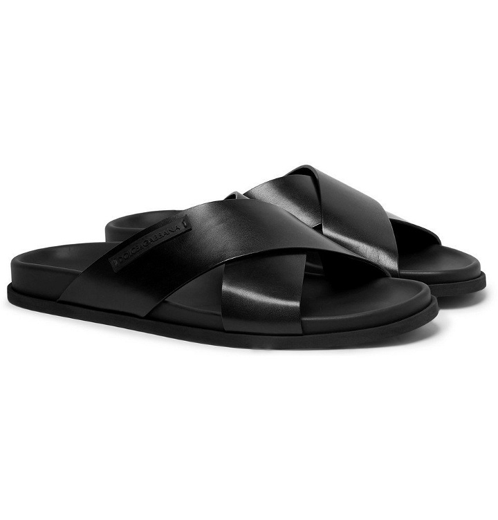 Photo: Dolce & Gabbana - Logo-Appliquéd Leather Sandals - Black