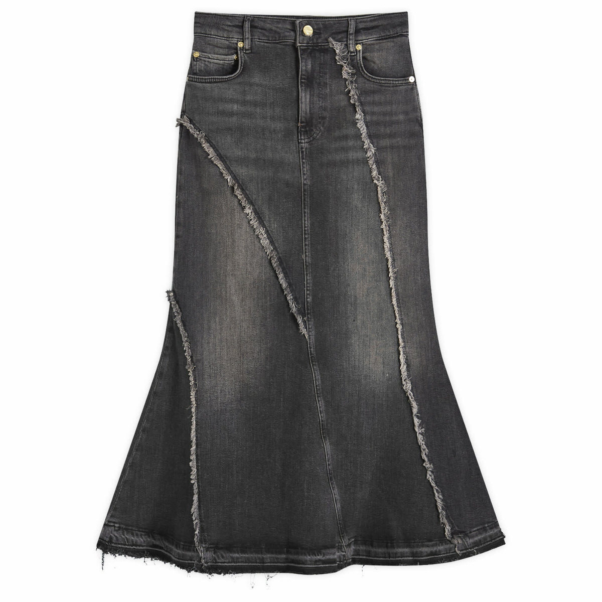GANNI Women's Tint Edge Denim Long Skirt in Washed Black/Black