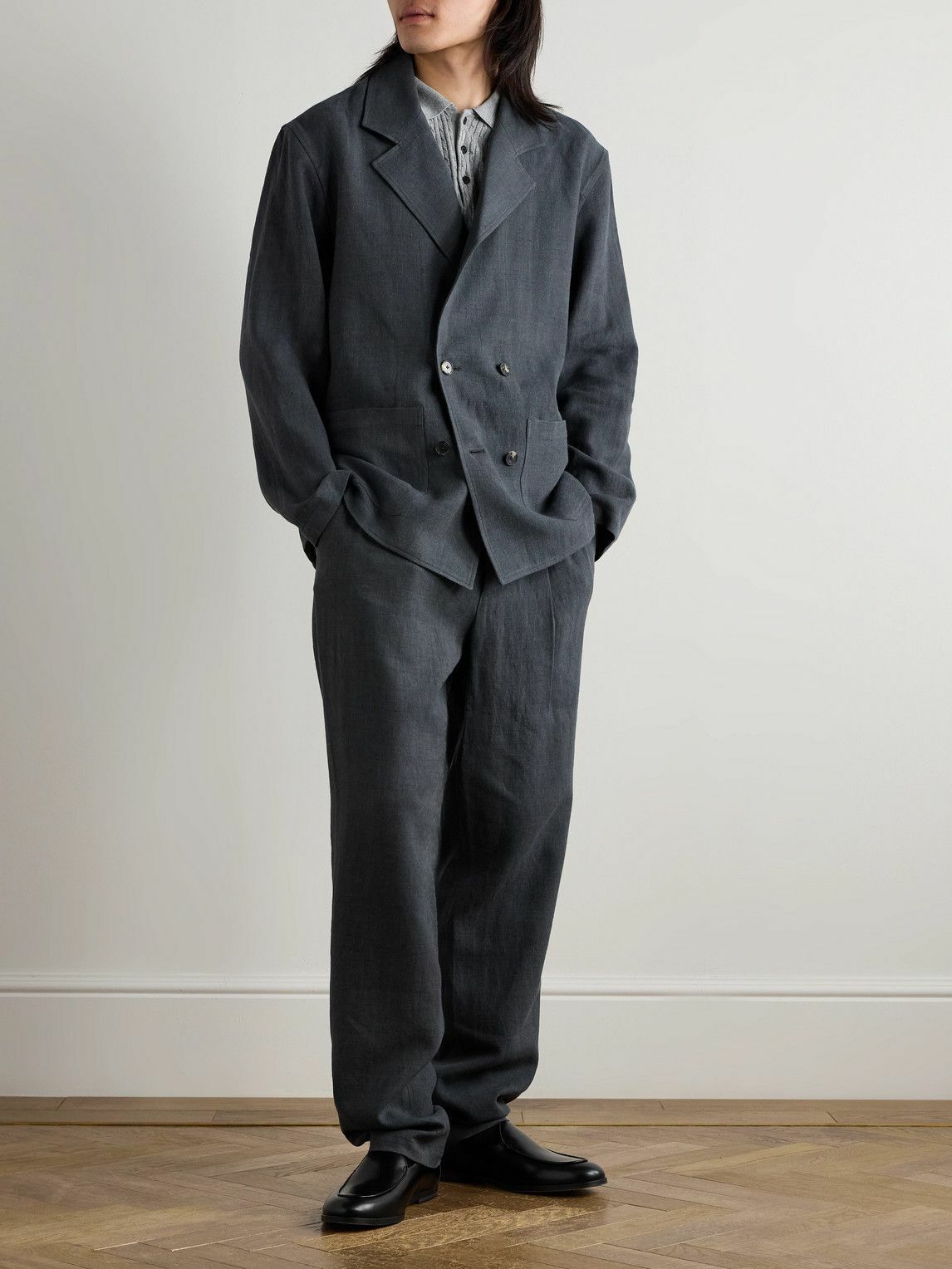 De Bonne Facture - Straight-Leg Pleated Linen and Wool-Blend Suit Trousers - Gray