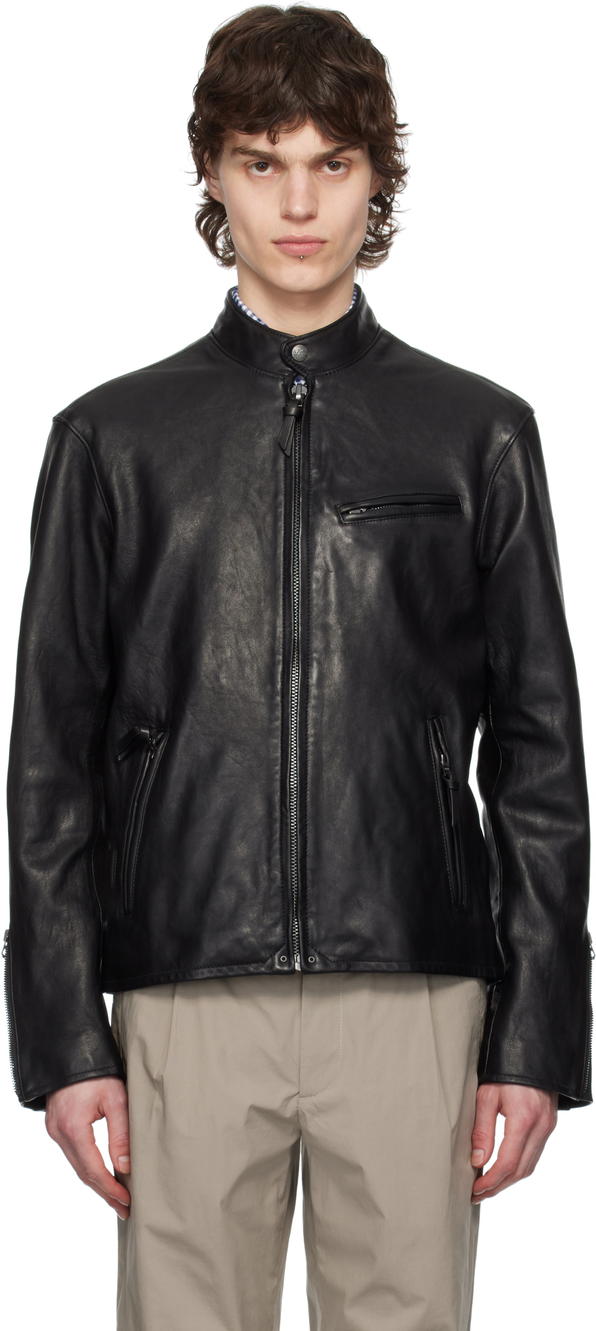 T/SEHNE SSENSE Exclusive Brown Asymmetric Leather Jacket