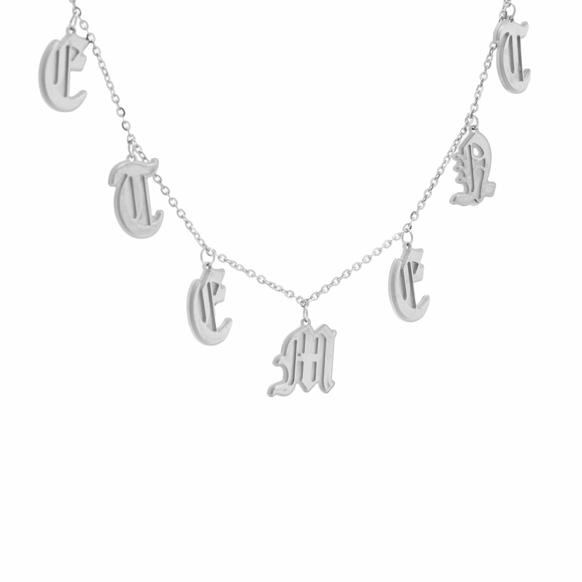 Vetements Women's Gothic Letter Logo Necklace in Silver