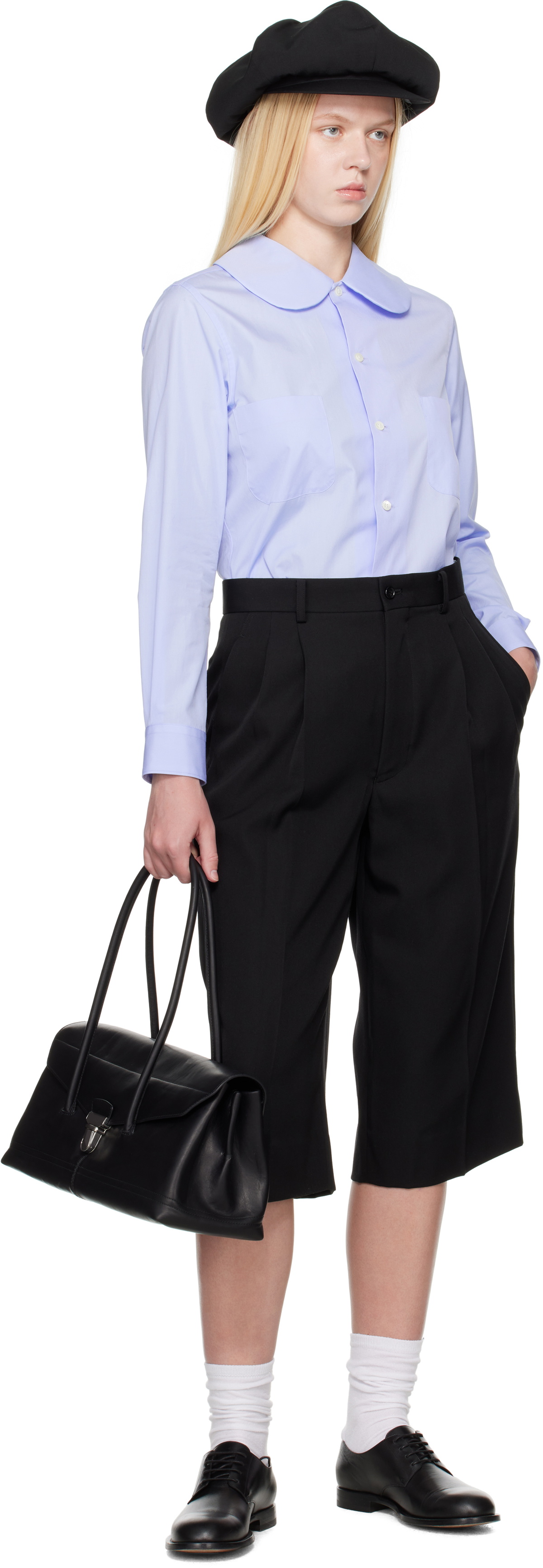 Comme des Garçons Girl Black Wool Gabardine Pleated Wide Trousers