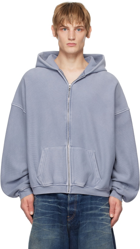 Photo: Alexander Wang Blue Oversize Star Logo-Print Zip-Up Hoodie