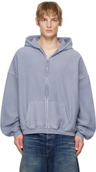 Alexander Wang Blue Oversize Star Logo-Print Zip-Up Hoodie