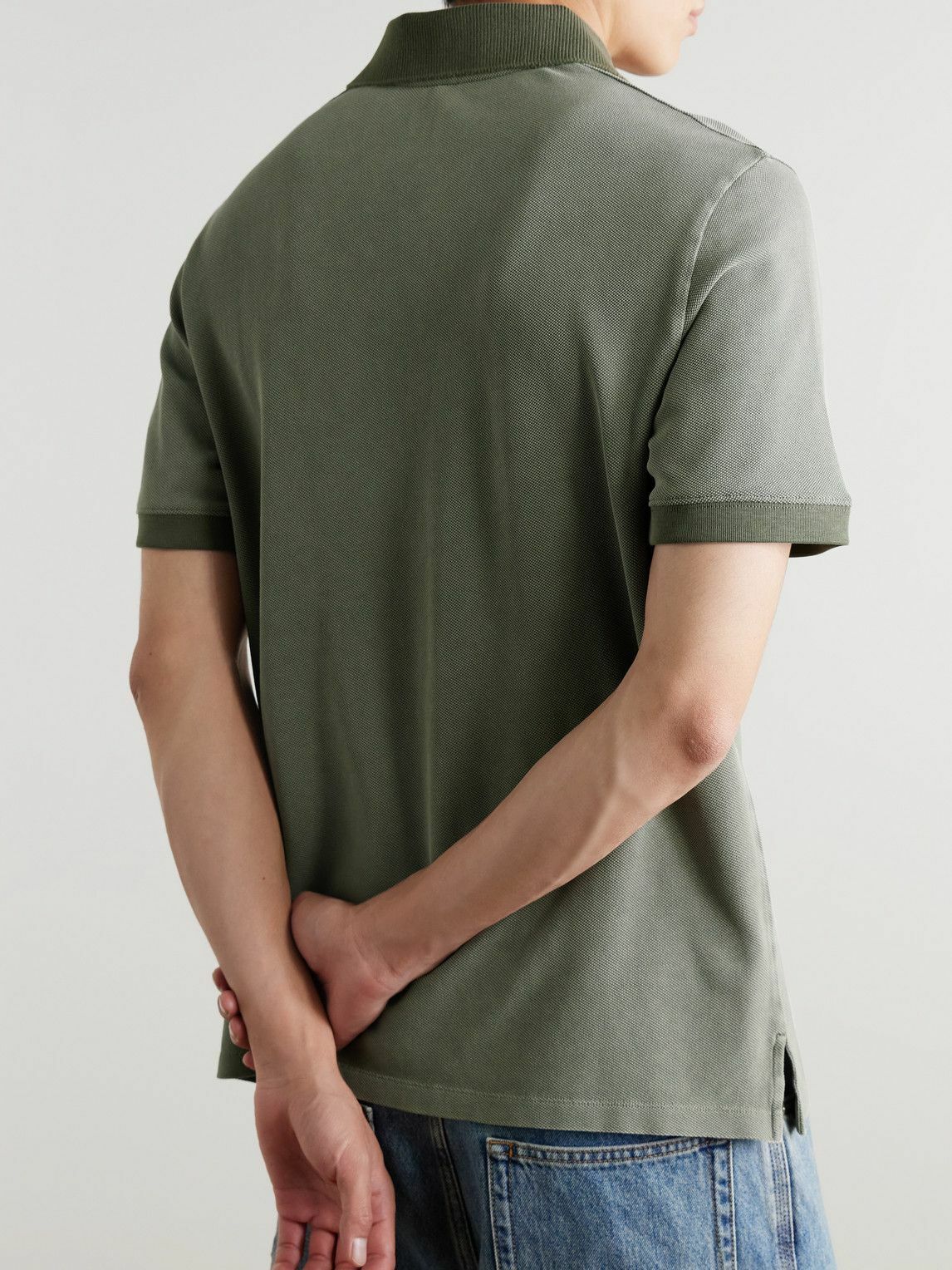 LOEWE - Slim-Fit Logo-Embroidered Distressed Cotton-Piqué Polo Shirt - Green