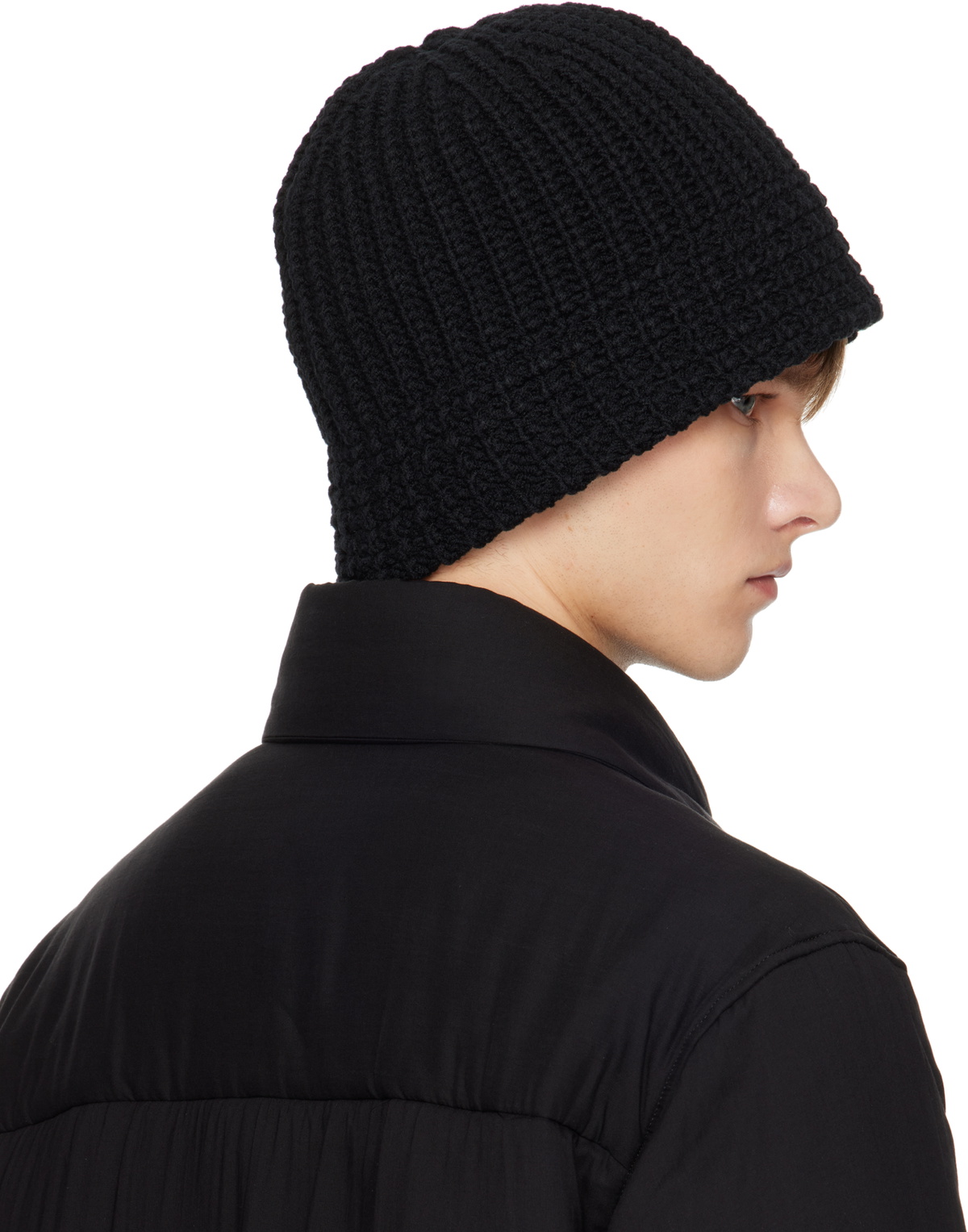 YOHJI YAMAMOTO Black Cardigan Stitch Knit Beanie