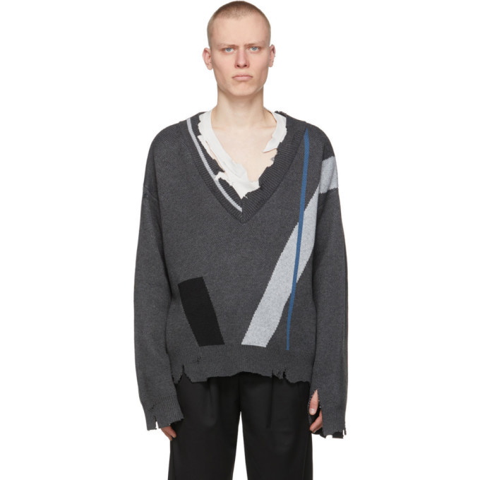 Photo: C2H4 Grey My Own Private Planet Geometry Layered Sweater