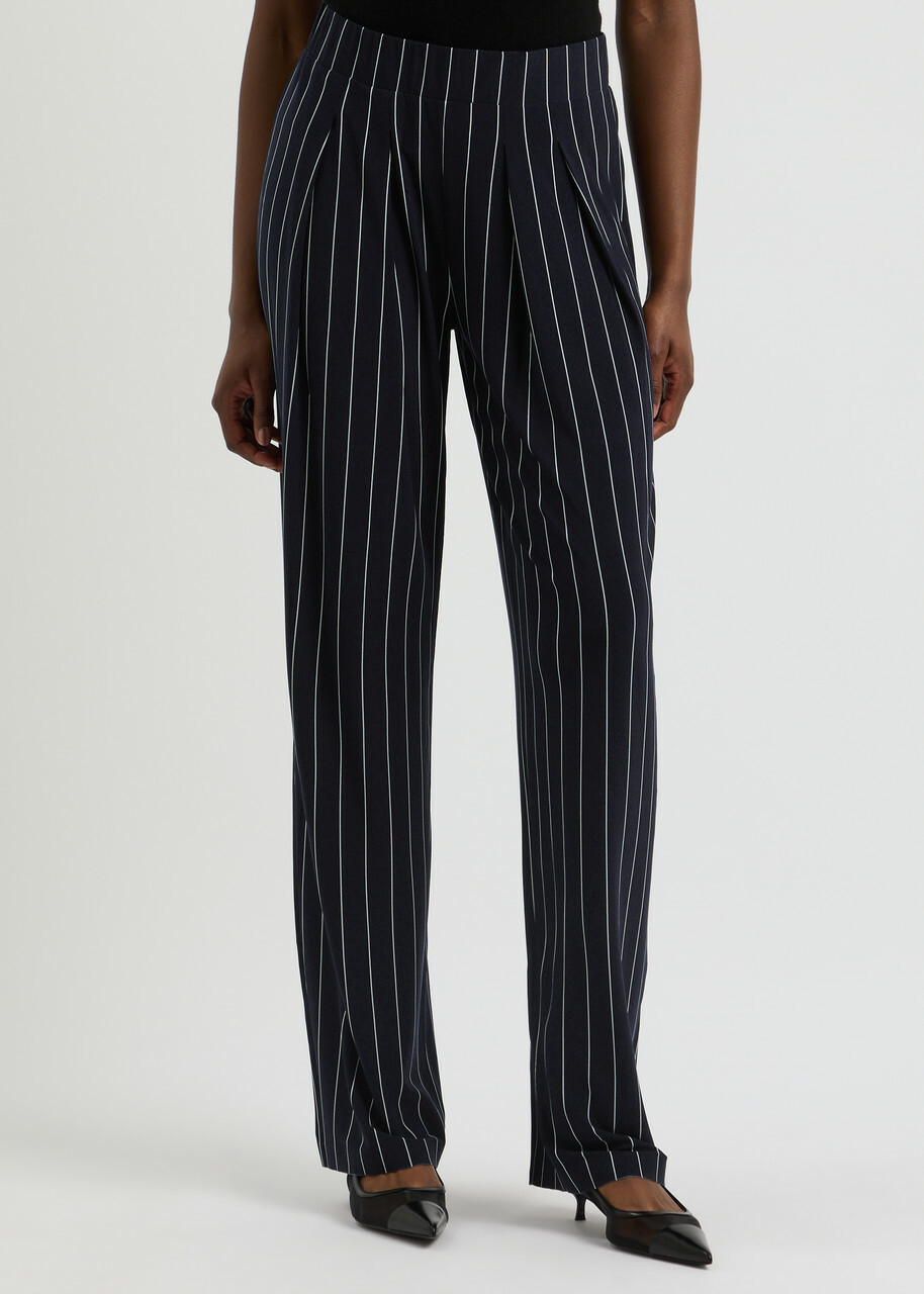 Norma Kamali Striped Stretch-jersey Trousers Navy