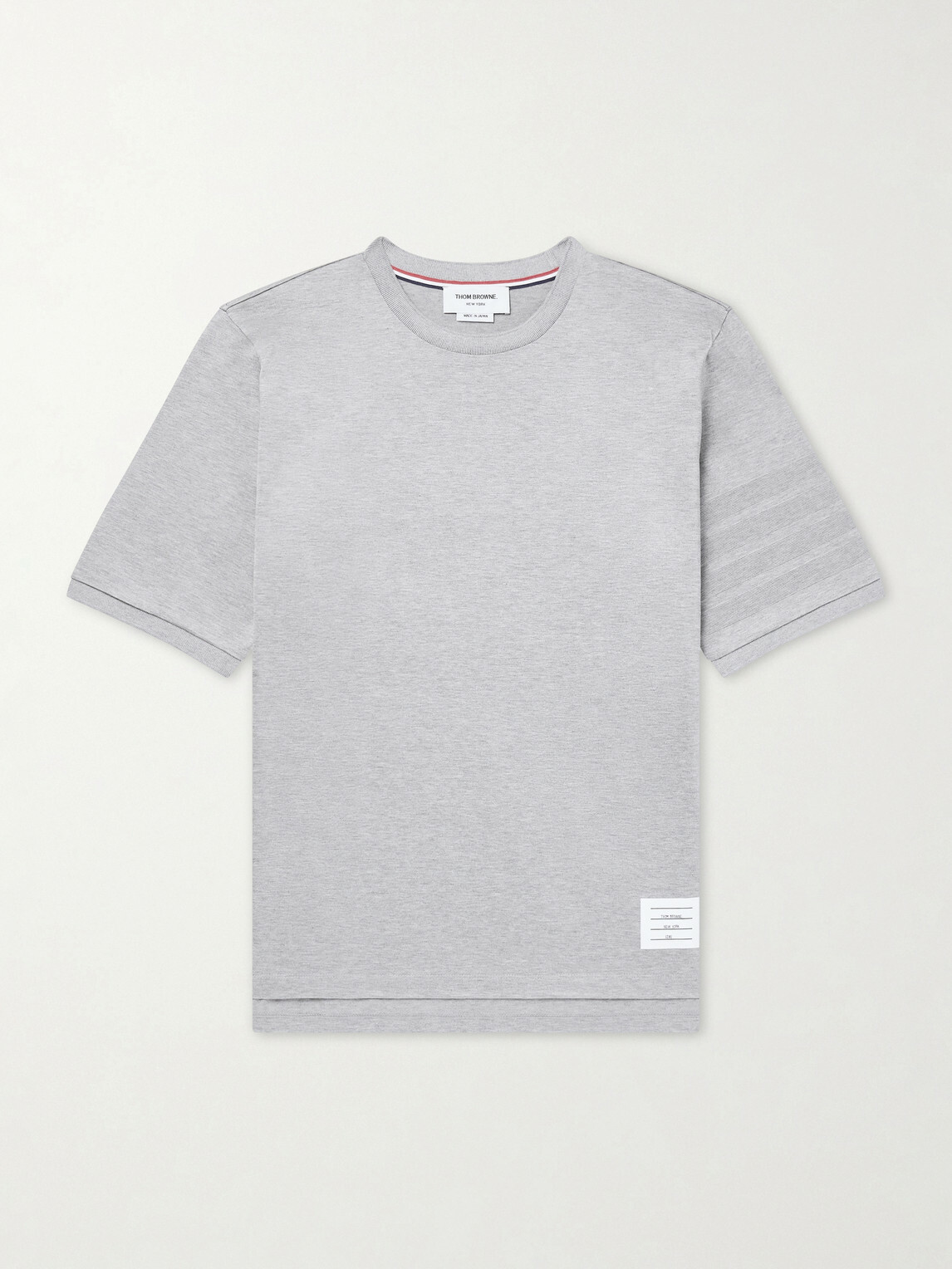 Thom Browne - Logo-Appliquéd Striped Cotton-Jersey T-Shirt - Gray