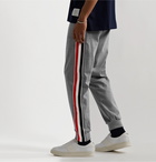 Thom Browne - Tapered Striped Webbing-Trimmed Cotton-Jersey Sweatpants - Gray